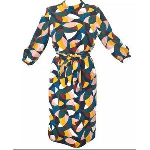NWT Lottie by Boden Midi Geometric Print Belted Dress, Size US 4P
